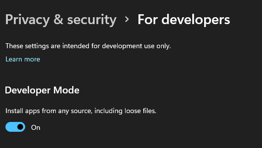 Enable Developer Mode WinAppDriver