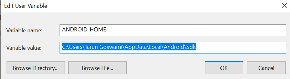 android home variable windows 10