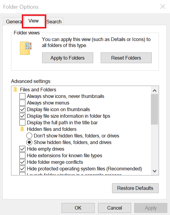 view appdata hidden folder using folder options