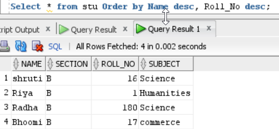 Order By Clause in Oracle