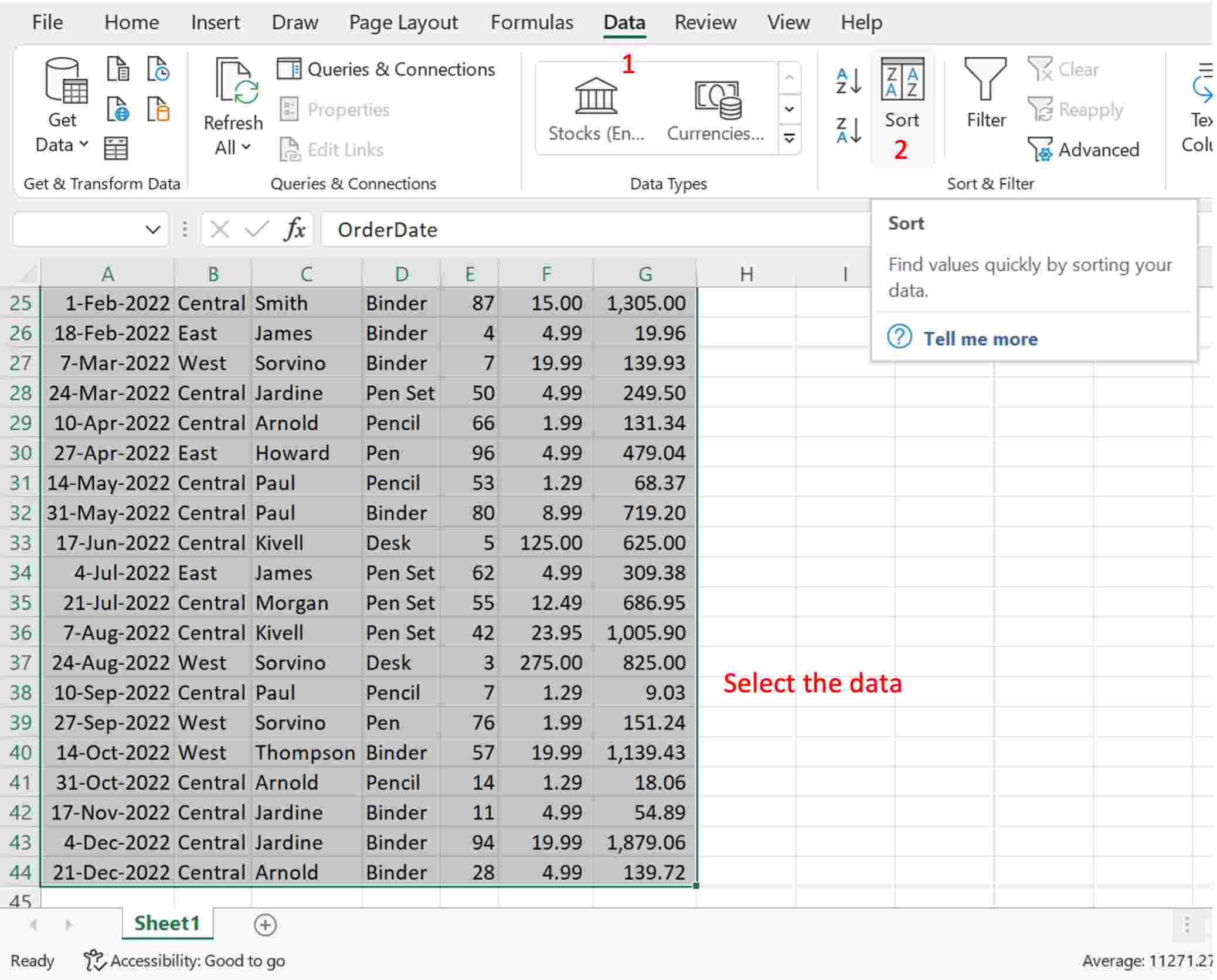 Sorting DAta in Excel