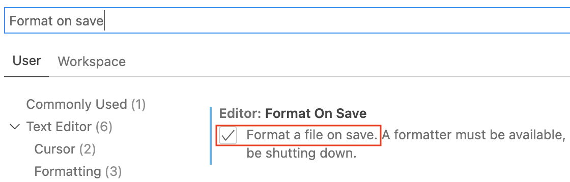 select format on save 