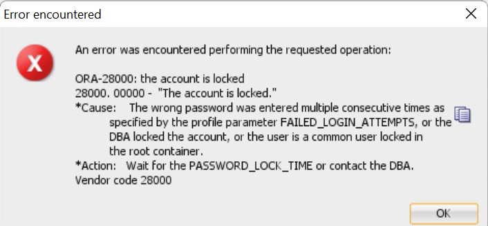 oracle alter user account unlock