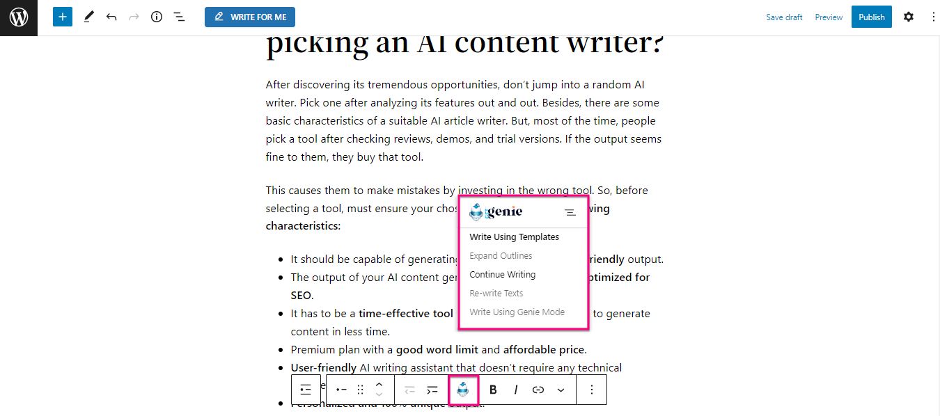 A separate block for blog writing