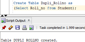 Oracle Create Table As Columns example