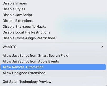 allow remote automation in mac safari browser