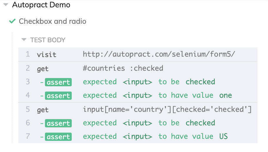 verify currently selected checkbox and radio button in cypress