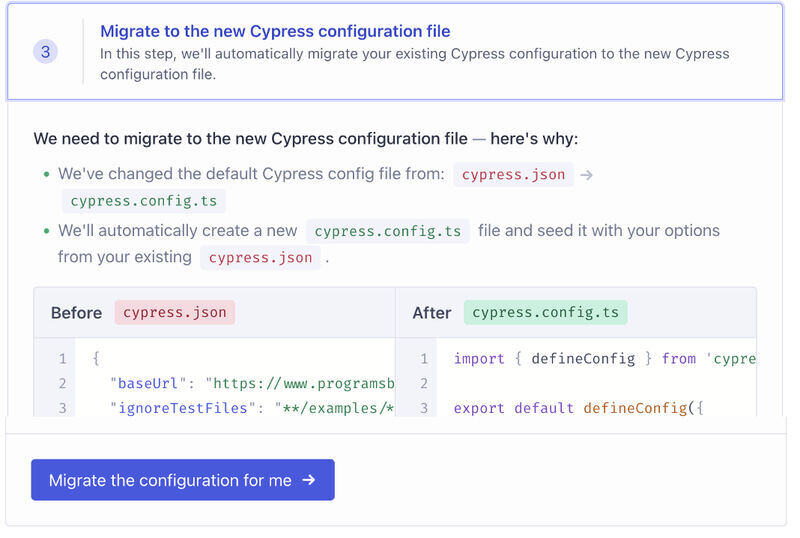 cypress default configuration file changed