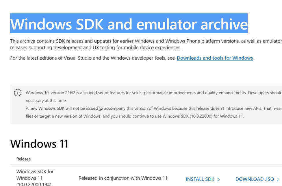 download the latest version of Windows SDK