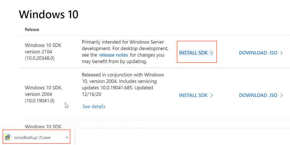 install windows sdk on windows 10