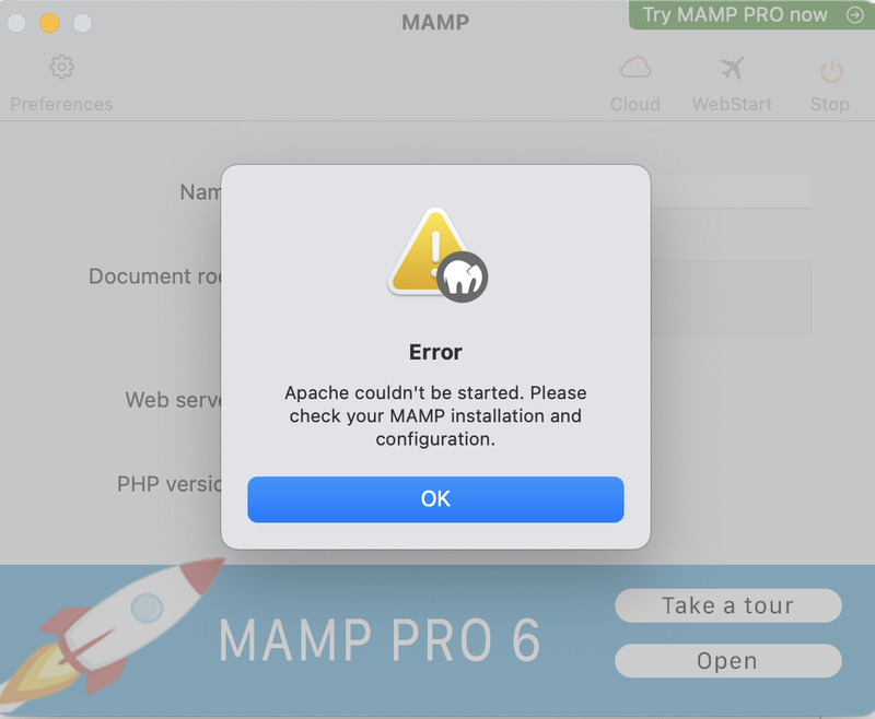 apache could not start mamp 